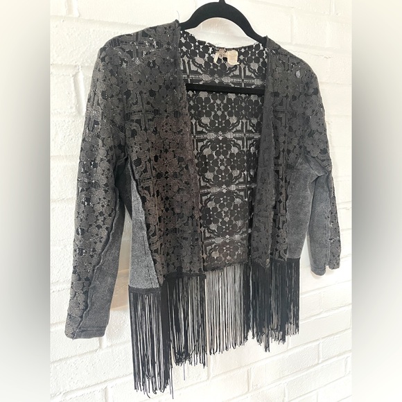 Gimmicks for the Buckle Black Lace Fringe Shrug Cardigan Jacket | Small - Picture 1 of 14